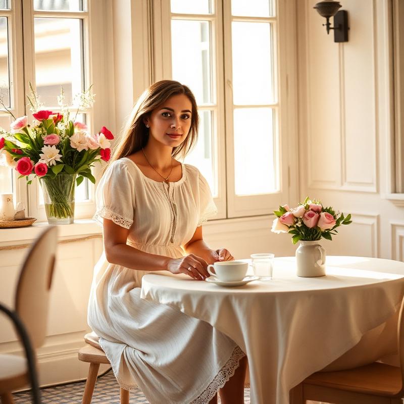 Customer at a sunlit brunch table